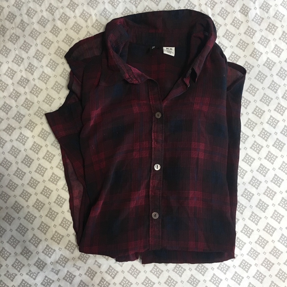 BDG Long Plaid Button Down Top